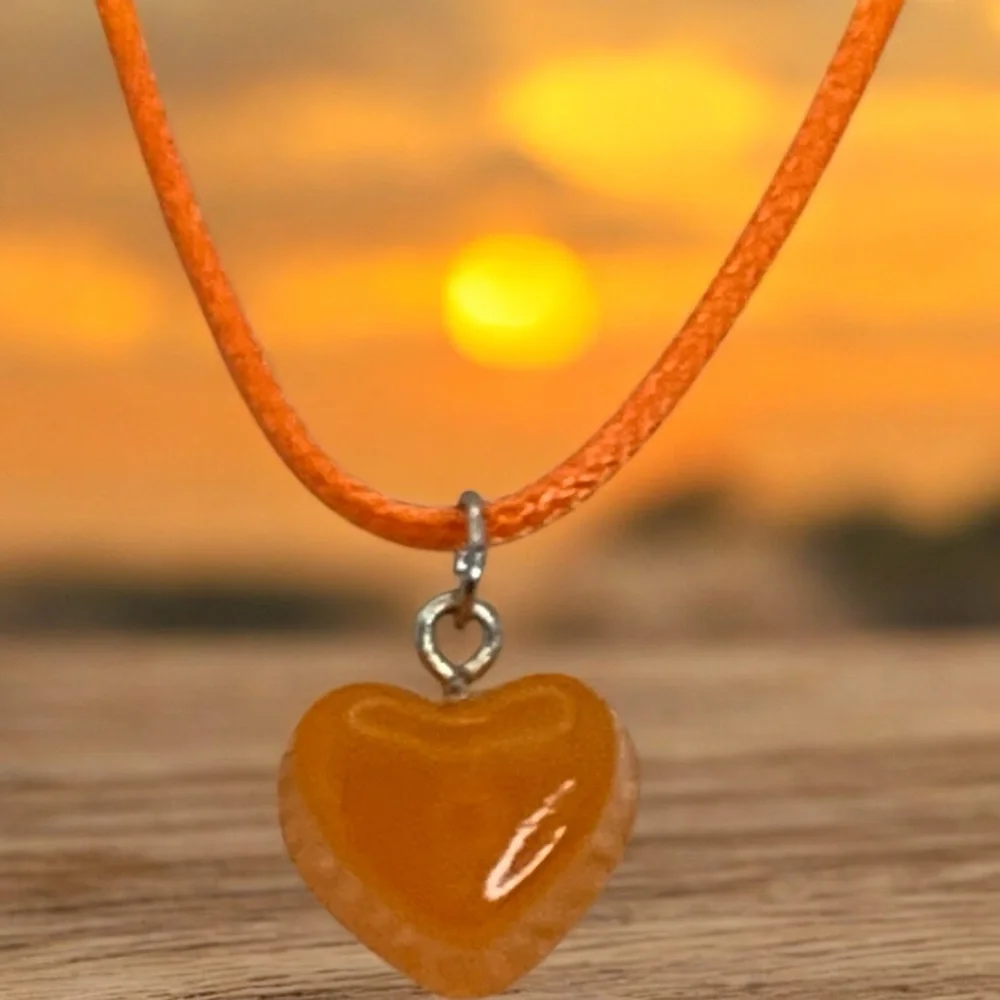 Heart Acrylic Orange Necklace With Orange 16” & 2” Ext Heart & Love Valentine